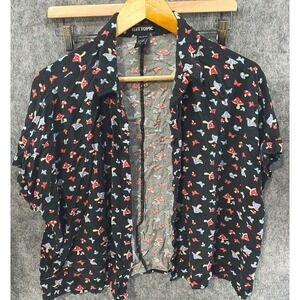 Hot Topic Mushroom/Butterfly Pattern Black Button Up Shirt Unisex Size XL